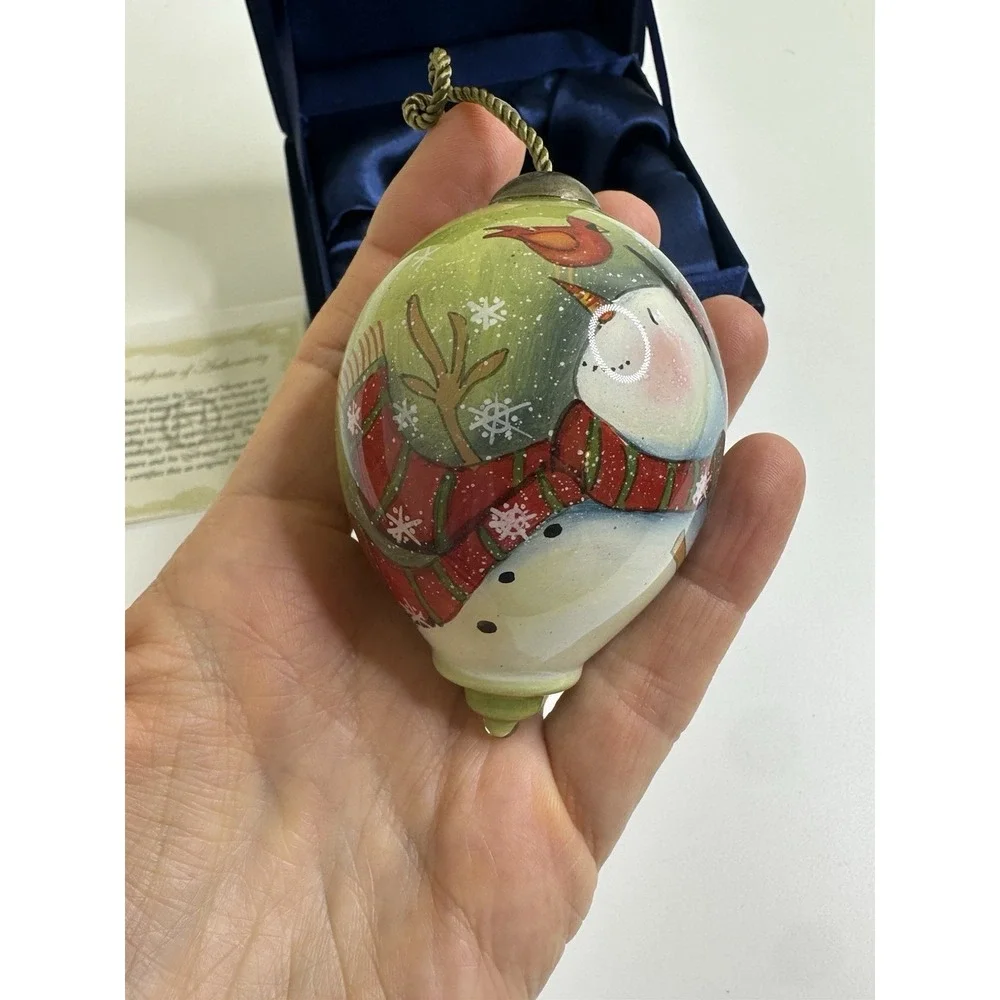 Ne'Qwa Art Hand painted Glass Christmas Ornament‎ Teardrop Snowman